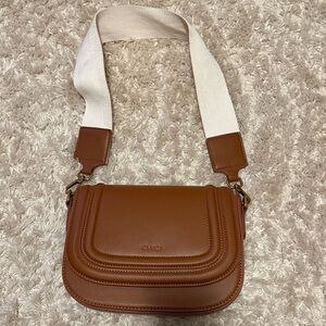 Brown Leather Crossbody Bag with White Strap